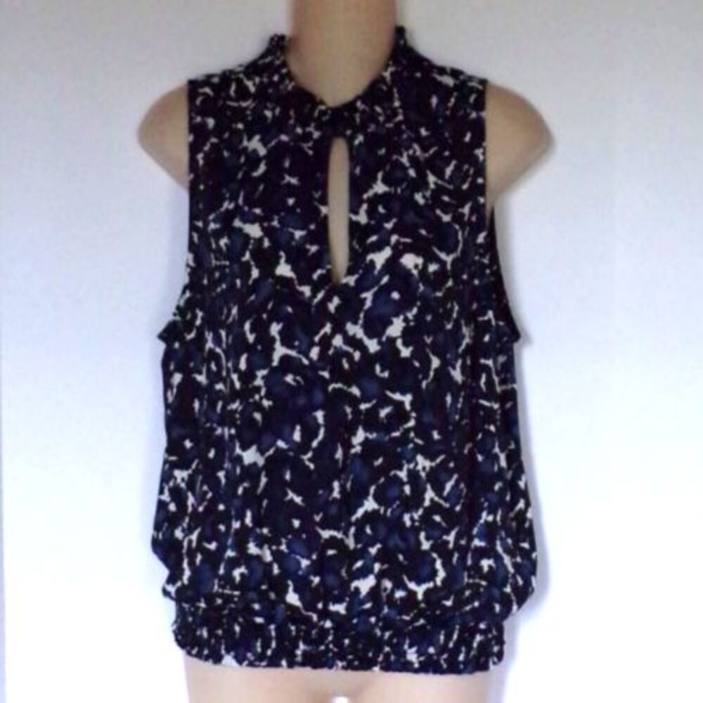 Evereve Roan & Ryan Sleeveless Patterned Blue Blk White Blouse Size Medium